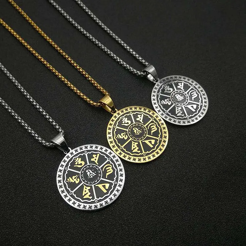Amulets stainless steel Inspirational Mantra Necklace Fashion Jewelry Om Mani padme hum Pendant Mantra Necklace