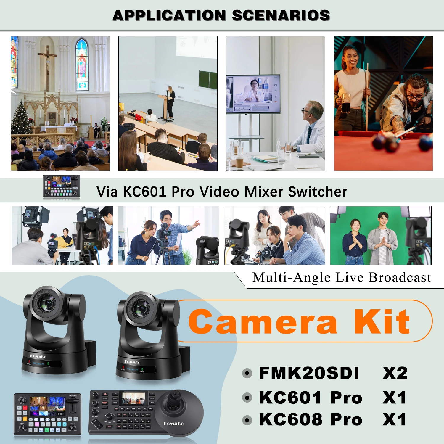 BH420 PTZ Camera Bundle 20X HDMI 3G-SDI IP PoE PTZ Camera for Church Worship(2pcs) +1* Video Mixer Switcher+1*PTZ Controller