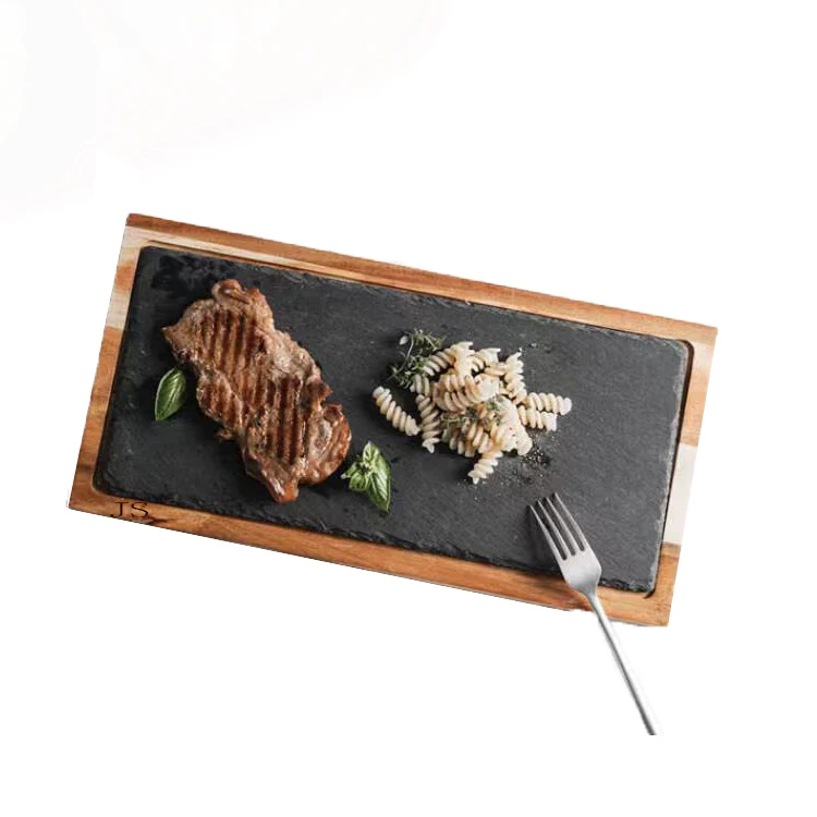 Large Charcuterie Party Tray Solid Acacia Wood and Slate Meat And Cheese Board Set