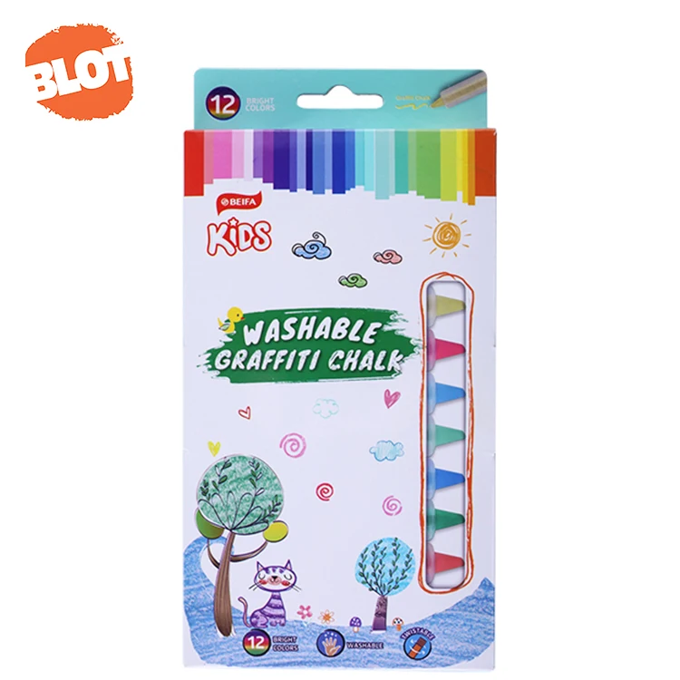 BLOT BSCH80003 12 Bright Colors Eco-friendly Twistable Washable Dustless Graffiti Sidewwalk  Chalks