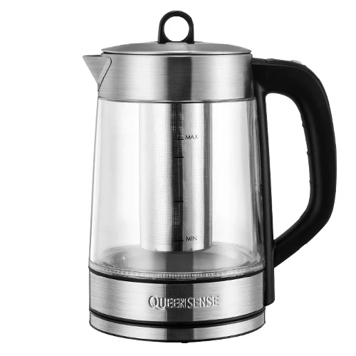 QUEENSENSE ELECTRIC GLASS KETTLE 1.7L DOUBLE LAYER KEEP WARM WITH TEMPERATURE SELECTION FOR TEA AND COFFEE AT FACTORY PRICE