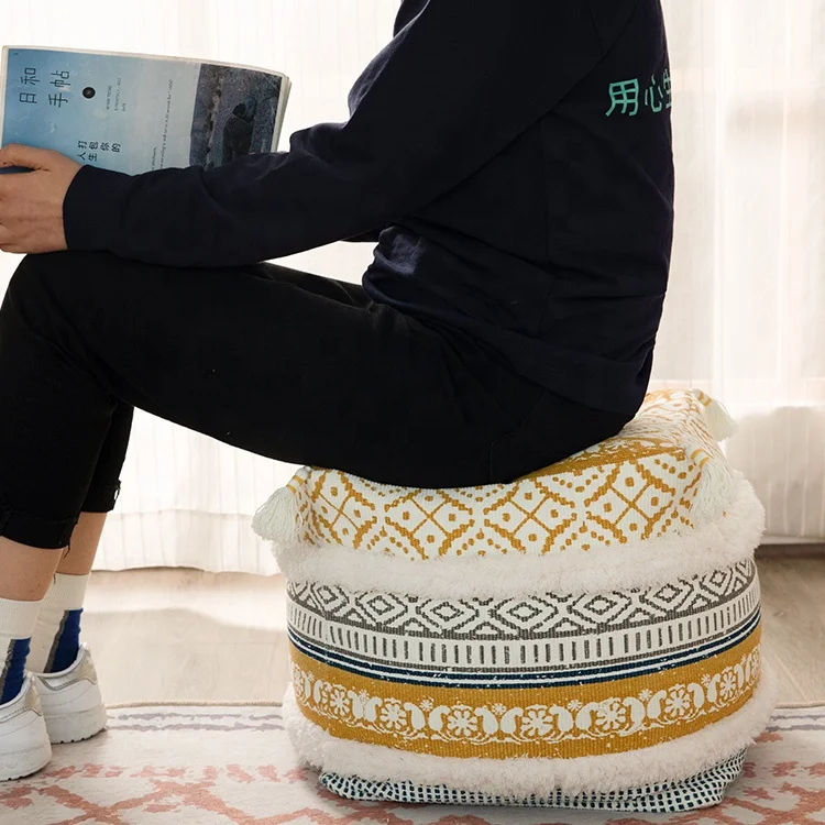 Хит продаж 2021, богемный фермерский марокканский пуф, подставка для ног в гостиную, табурет, оттоманка, моющийся круглый подставка для ног для домашнего использования