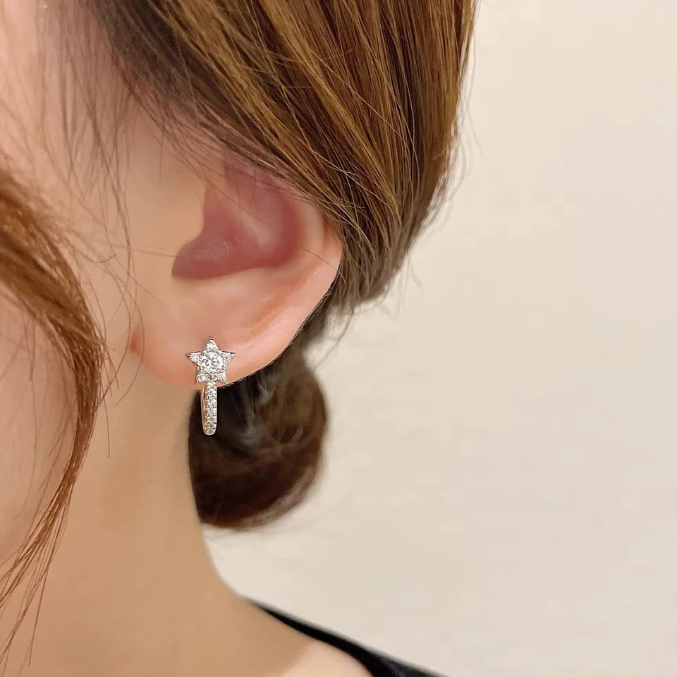 BAROLI Top Sale Fashion Korean Jewelry Silver Sterling 925 Star And Moon Cz Hoop Huggie Cute Earring For Women