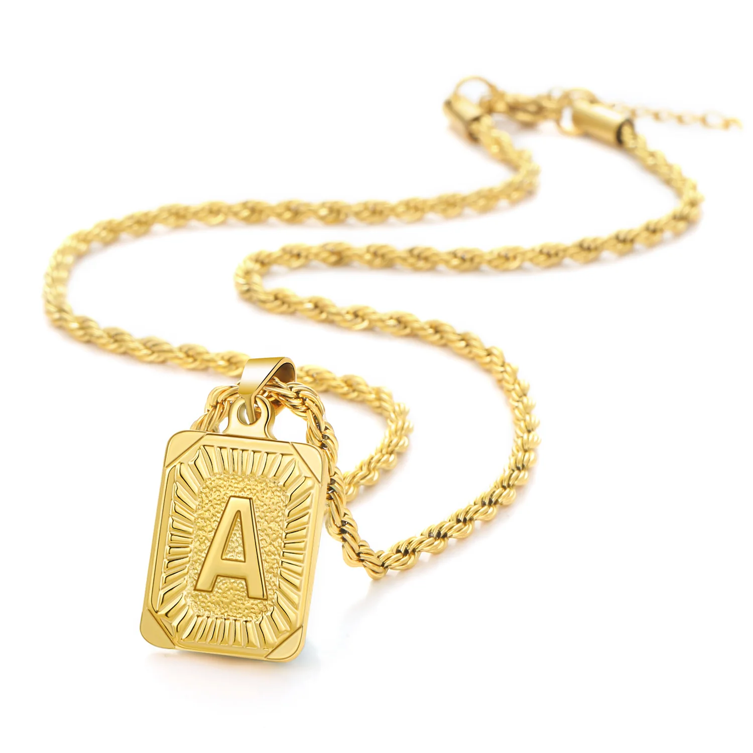  New Arrival Hiphop Alphabet A-Z Letter Necklace 18K Gold Plated Stainless Steel Rope Chain Initial