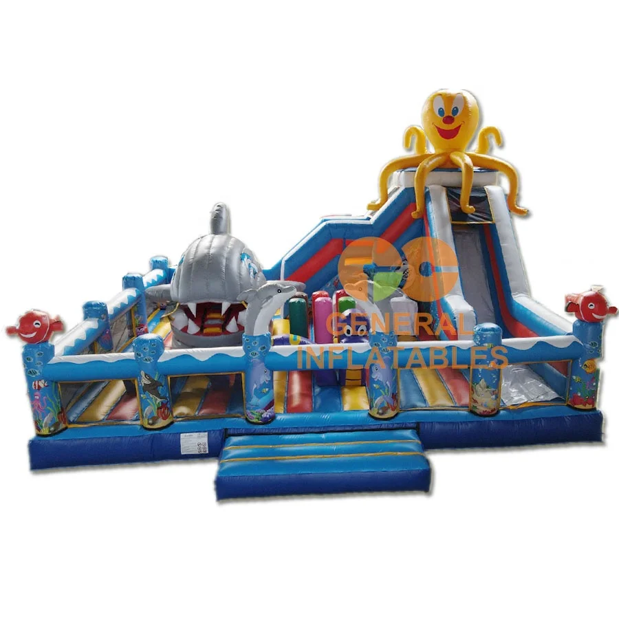 new outdoor under the sea Playground with moving mouth shark commercial rental by General Inflatables