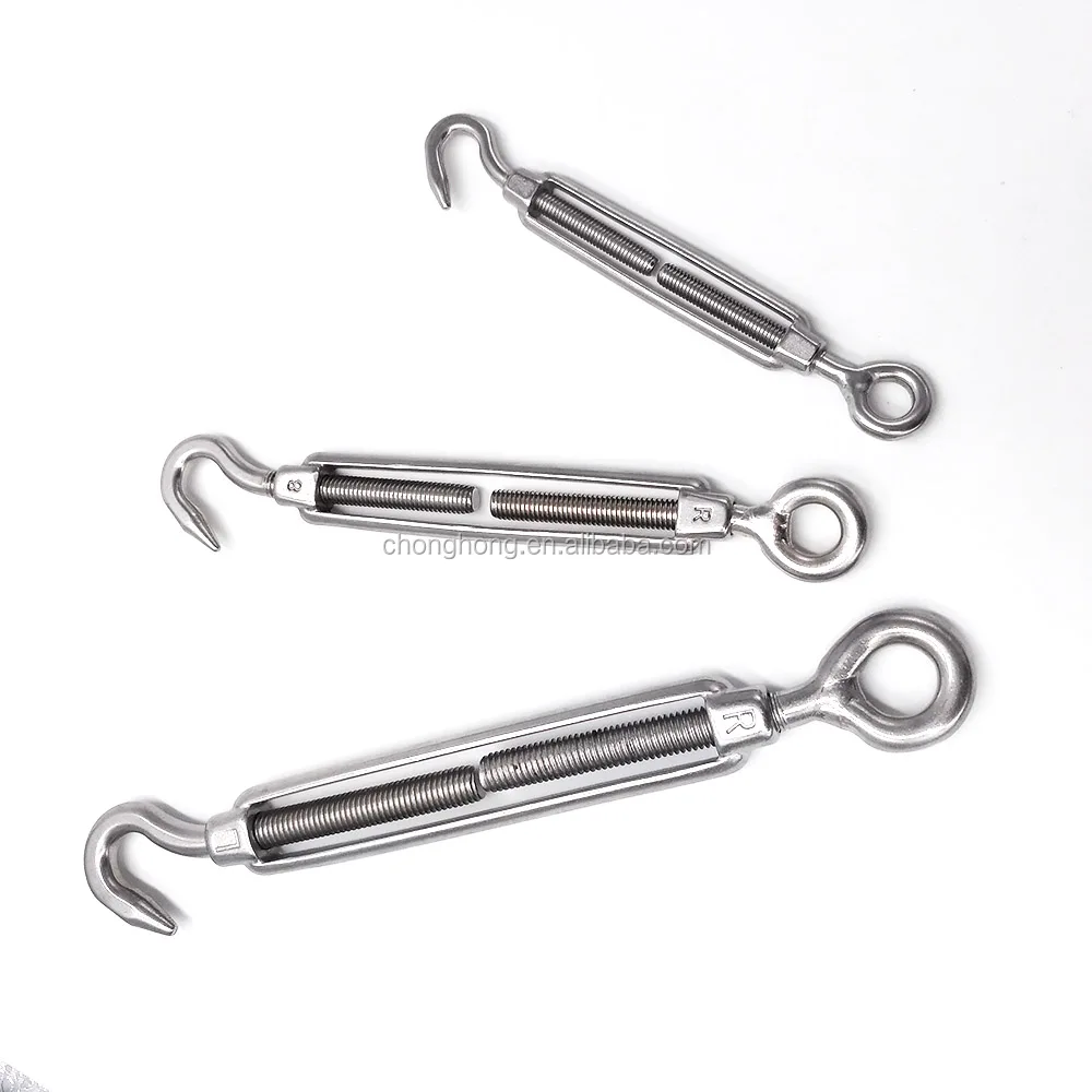 High Polished Stainless Steel AISI304/316 Wire Rope Turnbuckle European Type Frame Turnbuckle with Hook and Eye