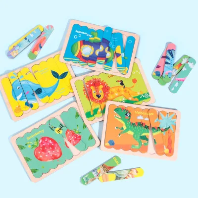 TS Wooden Toys Jigsaw Puzzle Creative Strip Puzzles For Kids Montessori Toy for Children Cartoon Wooden Puzzle Set