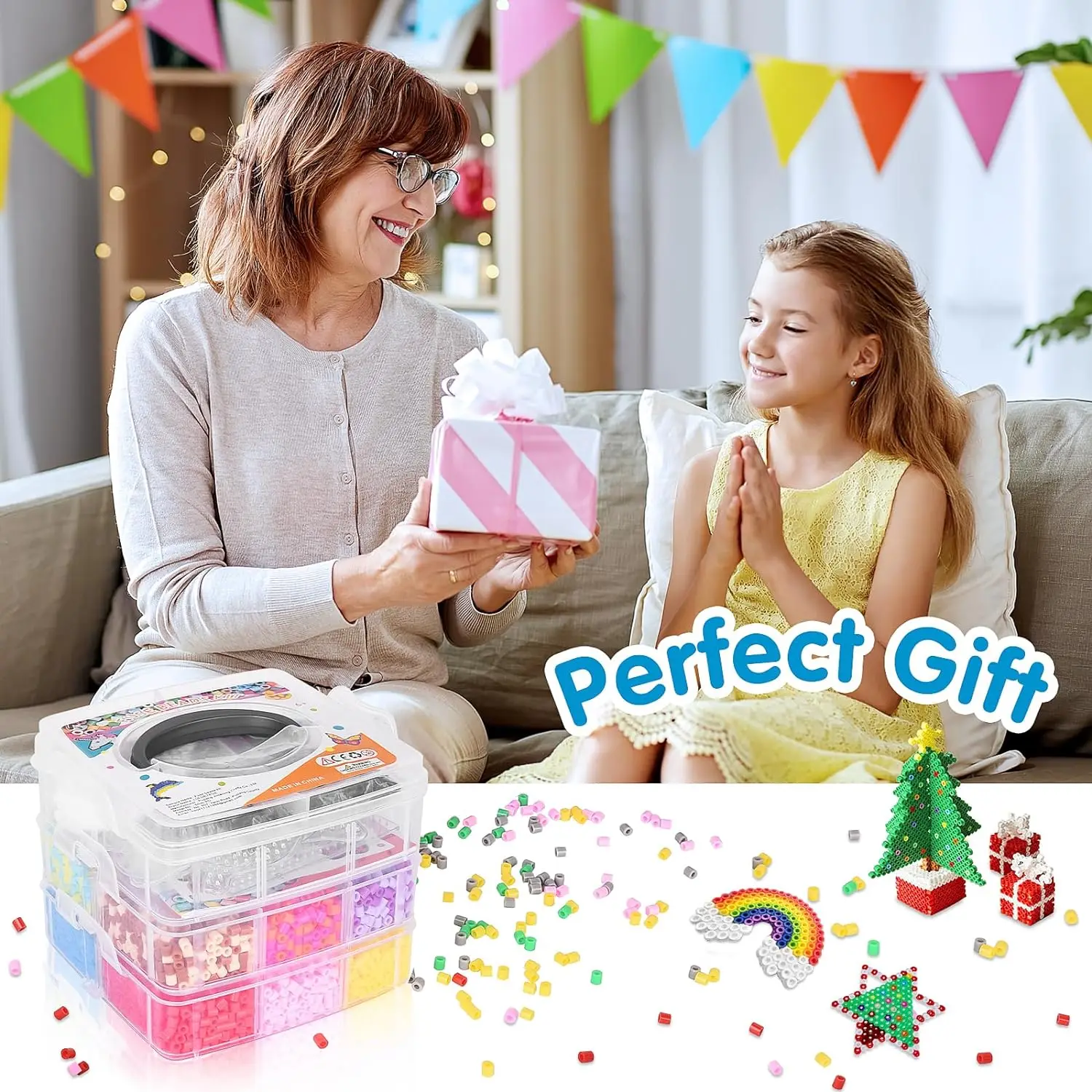 Hama Beads Colorful Set 2.5mm & 5mm Plastic Perler Beads Kit Educational Cartoon Style for Kids DIY Crafted Toys