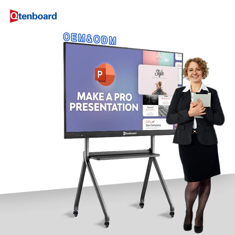 Qtenboard 1 мм сенсорный точность 40 точек экран Android 14 программное обеспечение интерактивный плоский дисплей 65 75 86 дюймов для школы
