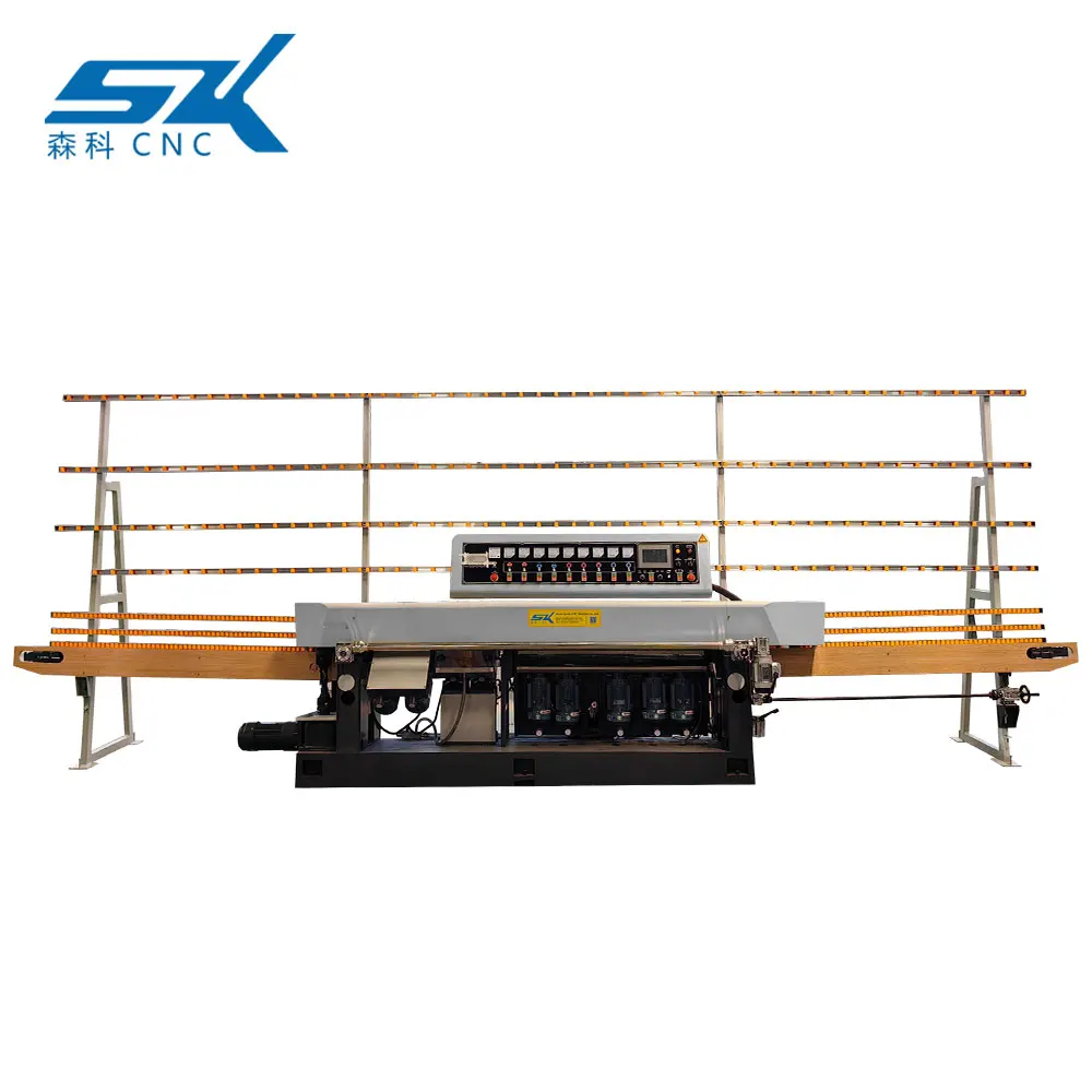 multi-function  9 motors straight line glass edging machine vertical 9 motors automatic beveling line glass edging machine