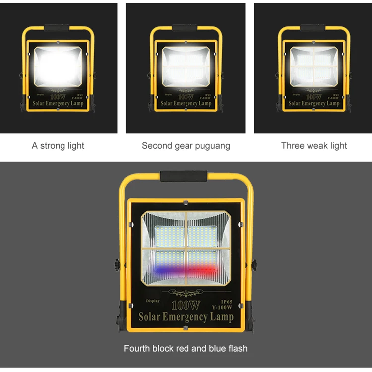 60W 100W portable Flood Light Work Light Rechargeable Solar Lamp Energy Saving Light Intelligent Solar Camping Emergency Led