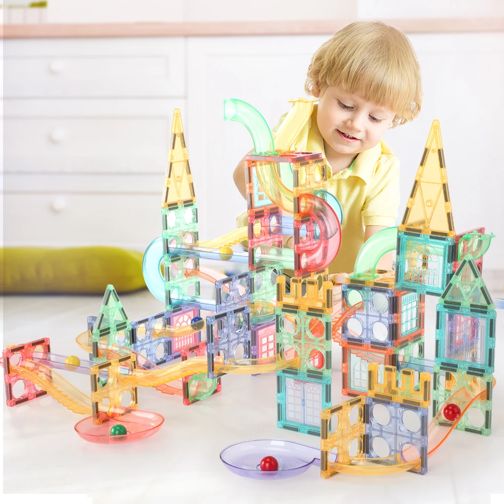 KEBO Hot Sale 108 pcs 2024 New OEM ODM custom mini  marble run set Magnetic Toys construction building blocks tiles for kids