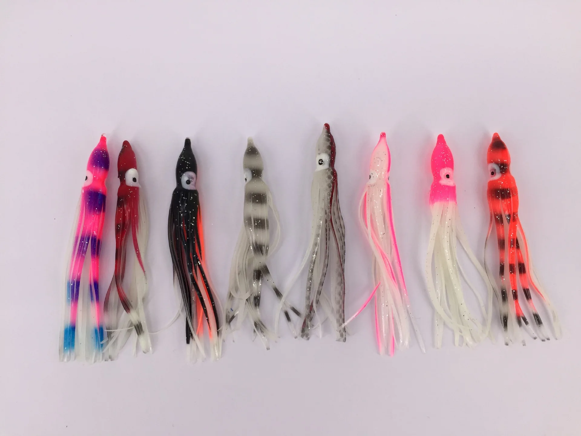 High Quality OEM Artificial Soft Plastic Octopus Fishing Lures Luminous  Trolling Fishing Pvc Squid Skirts Lure
