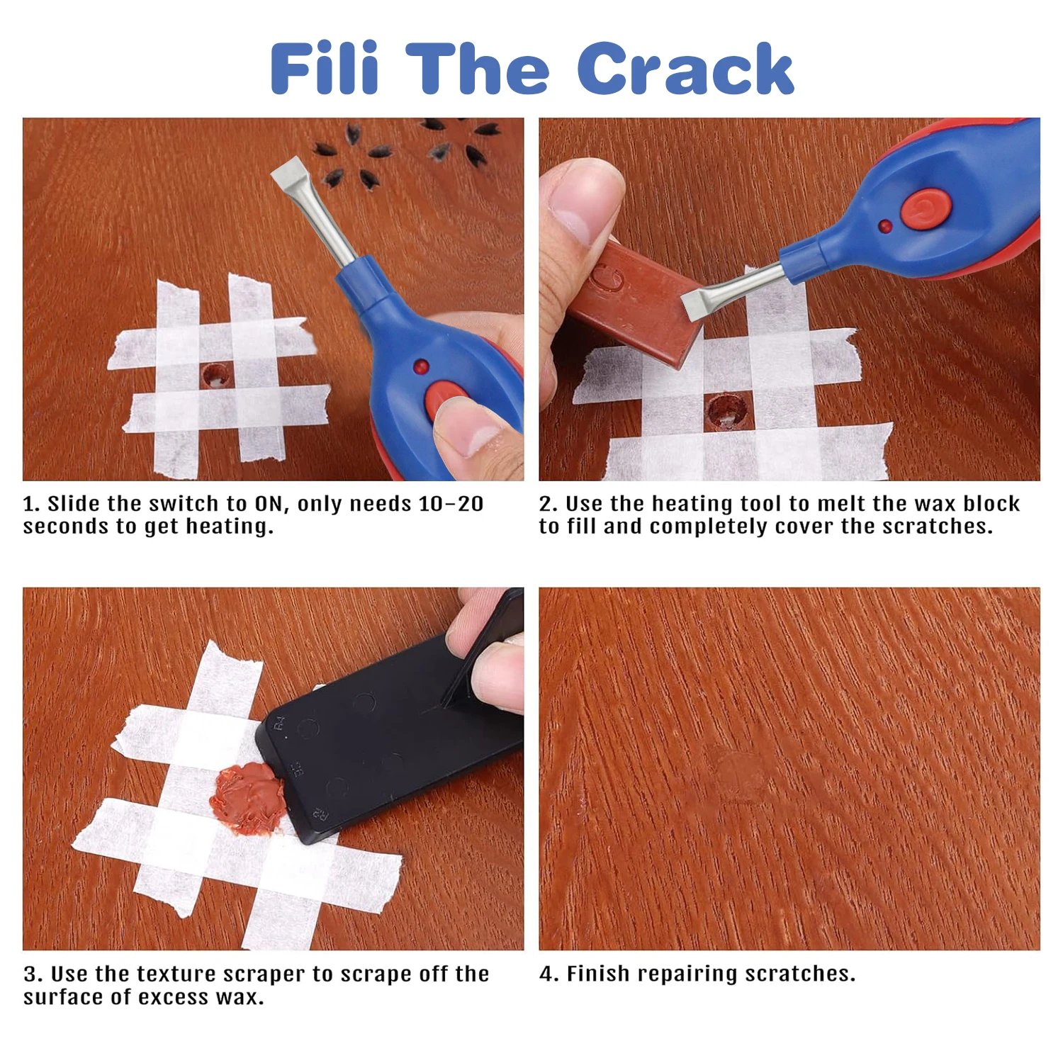 Rechargeable Furniture Wood Repair Kit,laminate floor repair kit,Wax Filler for Scratches, Damage, Holes, Countertop