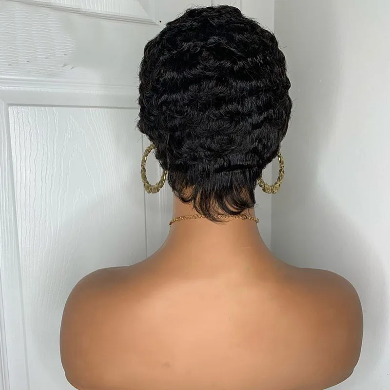 13x4 Short Curly Bob Lace Front Wigs Brazilian Remy Hair Short Wavy Pixie Cut Human Hair Wigs For Black Women