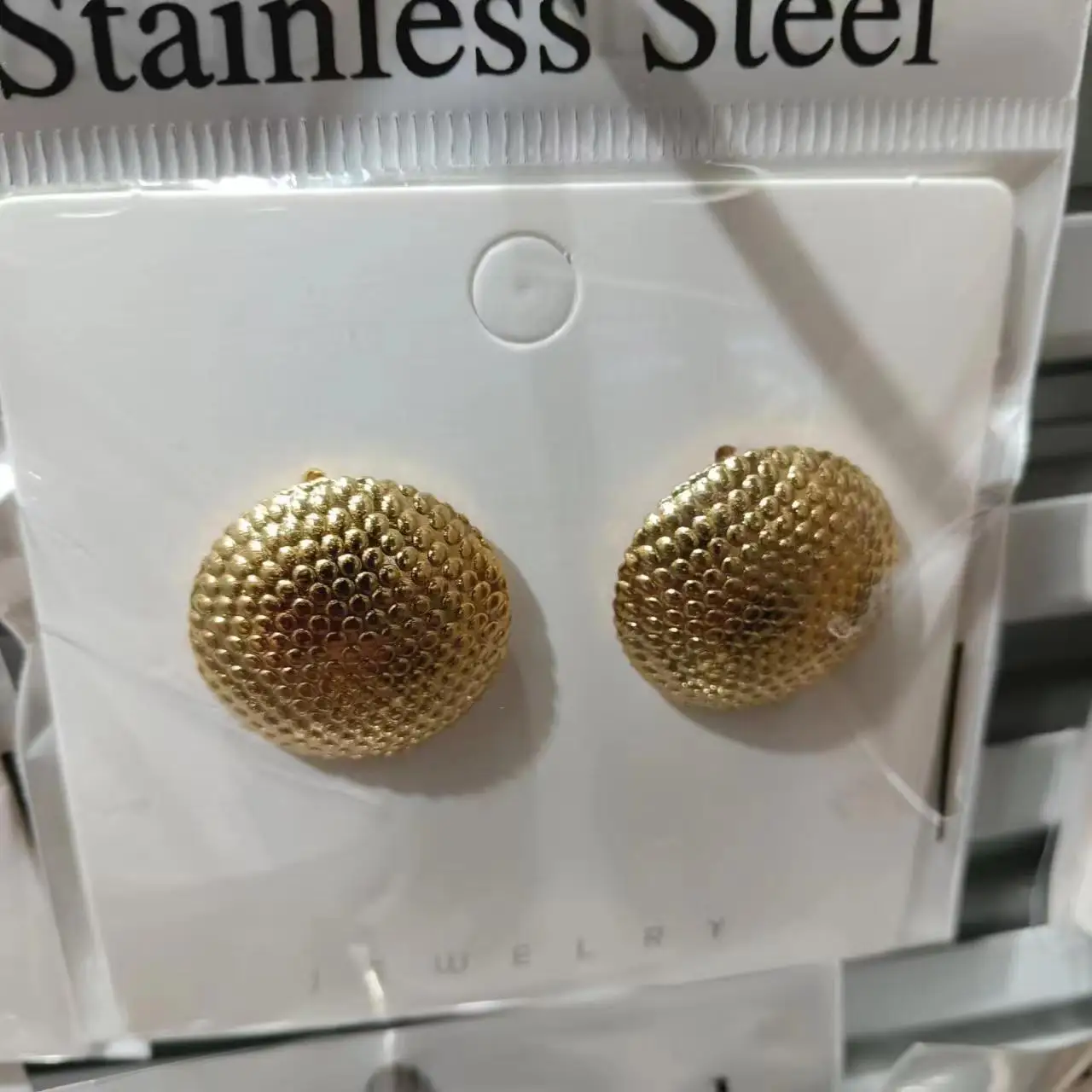 OEM Retro Embossed Square Bread Hollow Stainless Steel Gold Tarnish Free Earrings