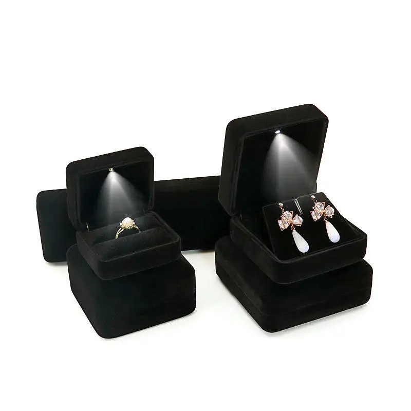 High End Velvet Gift Jewelry Packaging Boxes with LED Light and Custom LOGO 5 Colors Necklace Ring Jewellery LED Boxes
