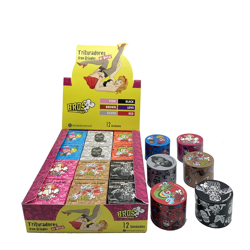 Custom logo 40cm Metal Zinc Alloy Cigarette Grinder 4-Layer Full Body Wrapped Flower Color Printed tobacco Smoking Accessory