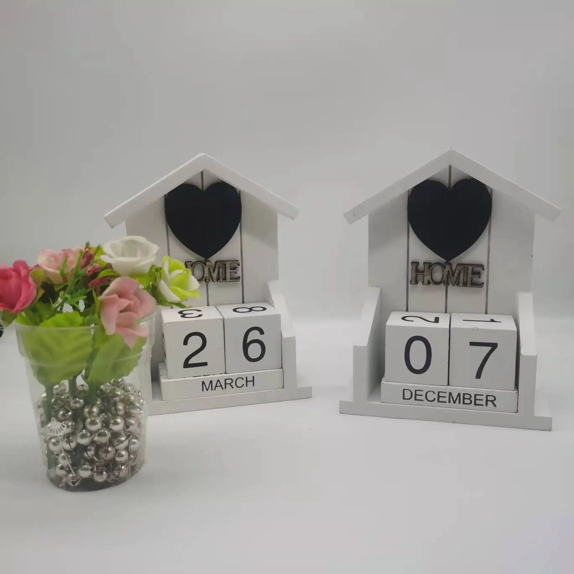 Wooden House Calendar with Block Perpetual Table Calendar Wooden Desk Blocks Calendar Perpetual Block Month Date Display