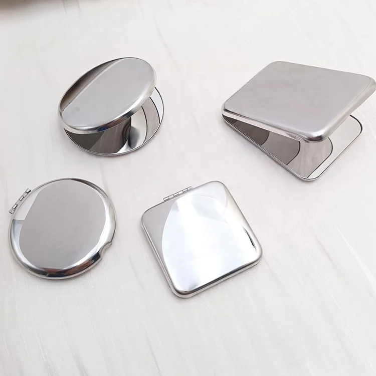 New Arrival Oval Square Round Shape Travel Metal Mini Pocket Folding Makeup Mirror