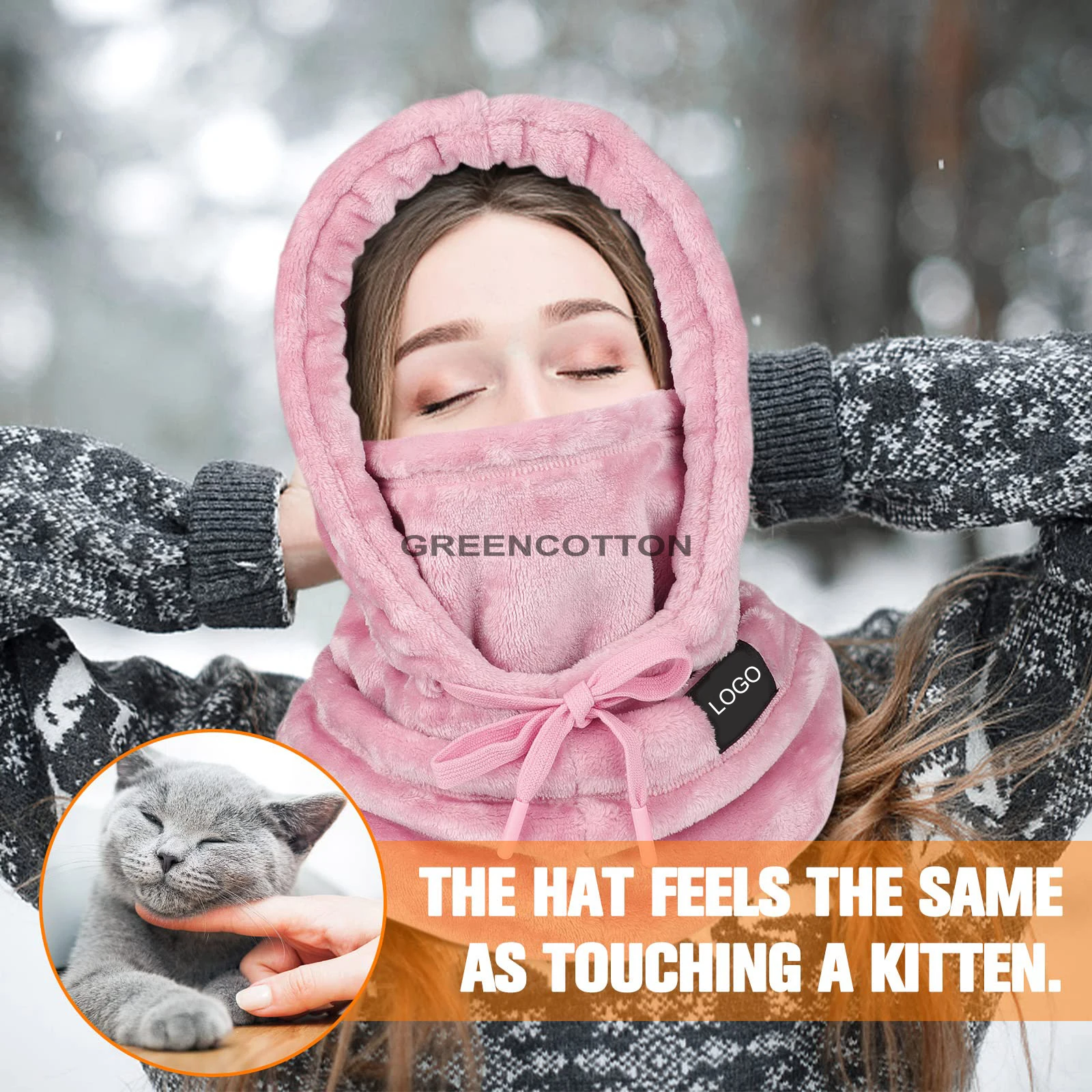 Custom Logo Ski Mask for Women Balaclava Men Snowboarding Windproof Thermal Hood Winter Neck Warmer with Plush