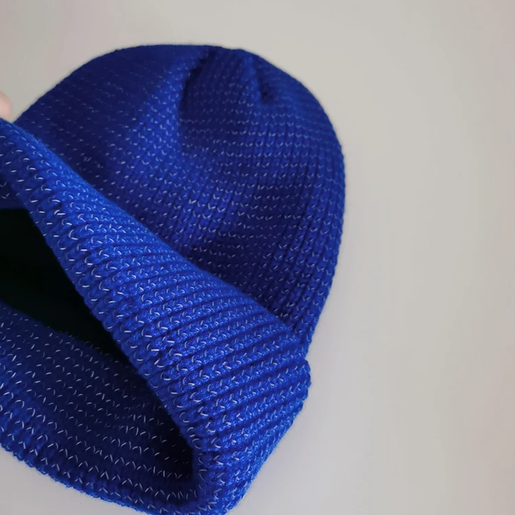 Reflective Material  Polar Fleece Inside Customized OEM Brand Hat bulk Beanie acrylic Custom Hat
