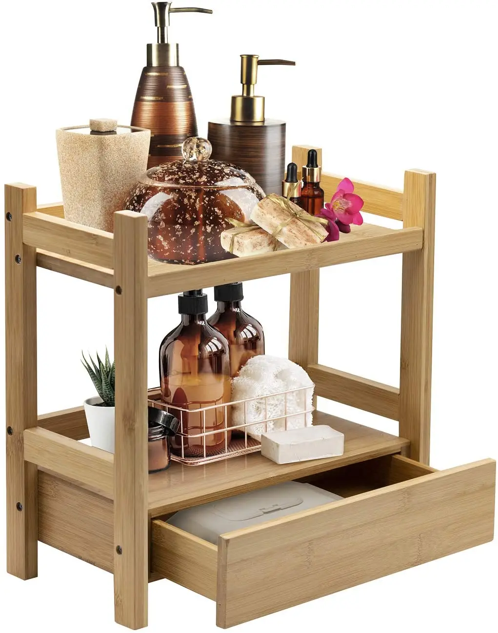
Bamboo Makeup Organizer, Multi-Purpose Storage for Skincare, Desktop, Household Items 
