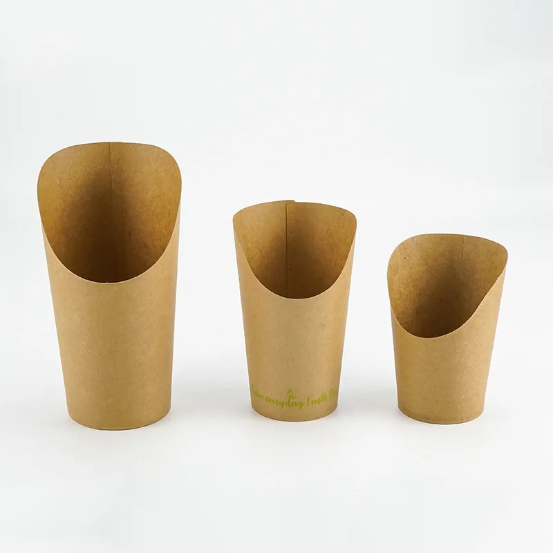 Factory Food Grade disposable Kraft french fries cups Take Away 14oz 16Oz Customized French Fry Scoop Paper Cup Paper Chips Cup