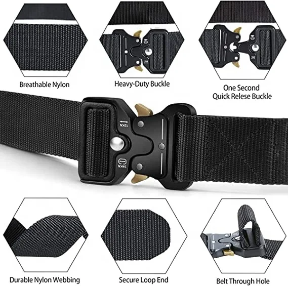 3.8CM Wholesale Custom Woven Thick Nylon Webbing Belt With Heavy Duty Quick Release Metal Buckle Mens Tactical Belts