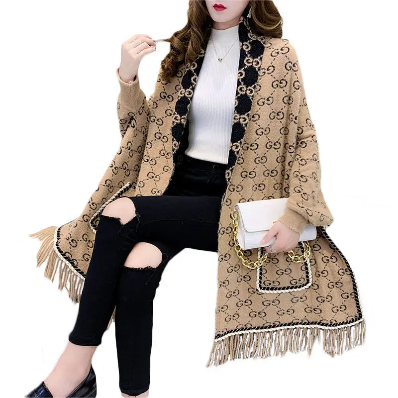 new arrival imitated velvet mink winter scarves shawl with tassel long blanket knitting warm plaid print scarf shawls for women