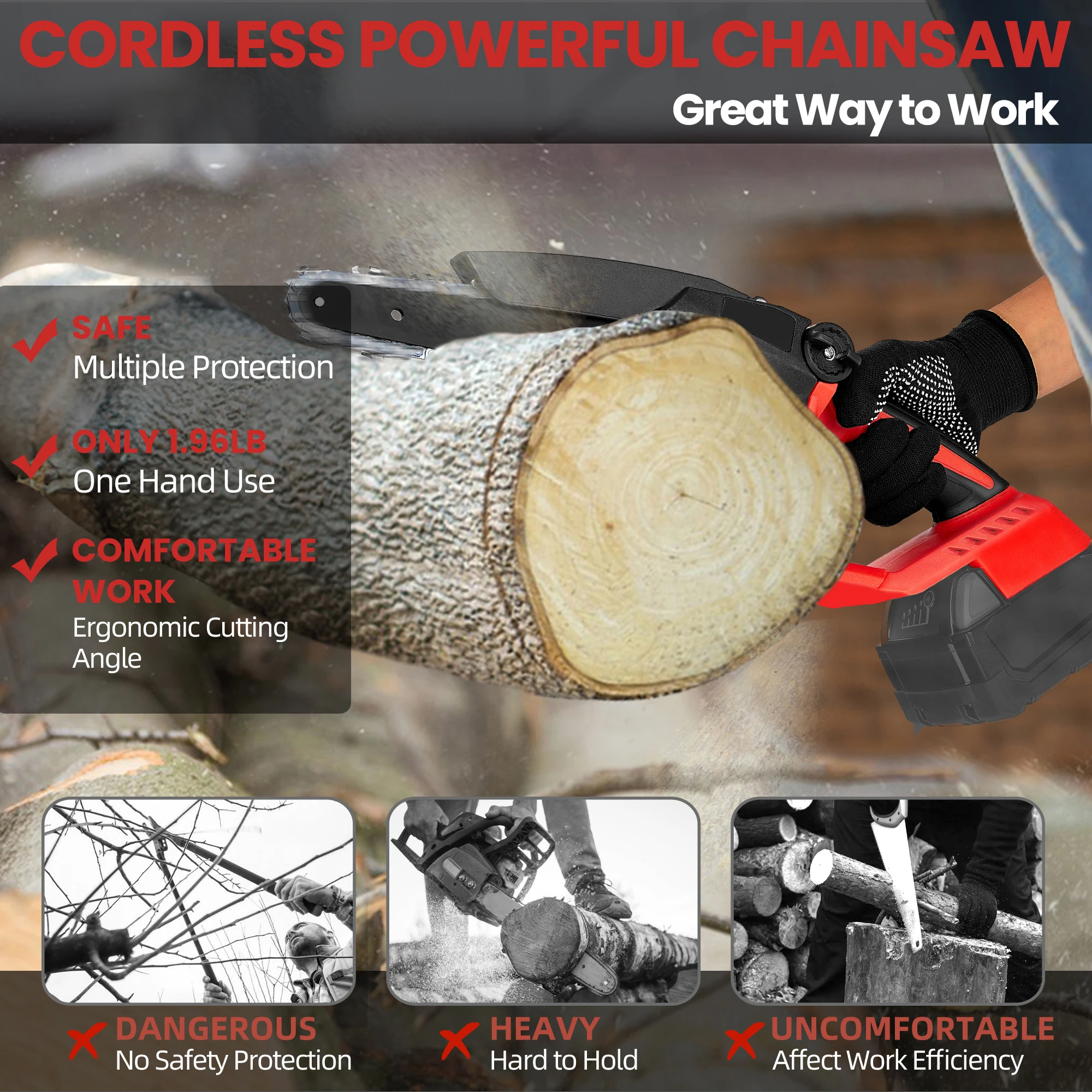 Mini Chainsaw for Milwaukee M18 Battery, 6 Inch Cordless Chain Saw with Brushless Motor and Security Lock