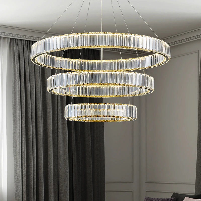 Factory Sale Custom Height Luxury Crystal Lampshade Ring Round Circular Hanging Large Chandelier For Hotel Lobby Hall