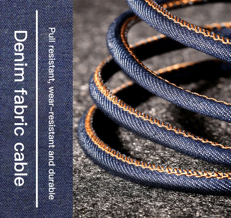 Free sample For Mobile IOS Type C Android  1M Durable Denim colth Braided Micro USB Cable Sync Data Cable Phone