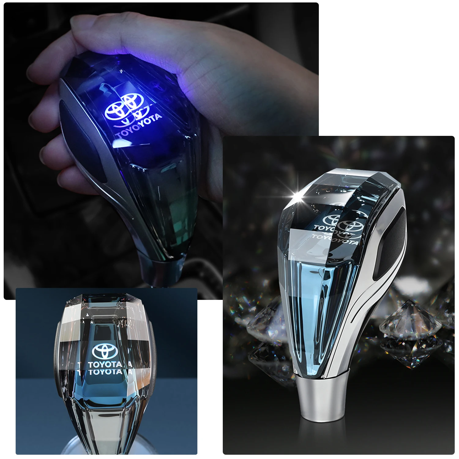 Car Gear Shift Knob handles with LED Backlight Crystal Shifter Lever Aluminum Leather Knobs Auto Car Parts Manual Universal
