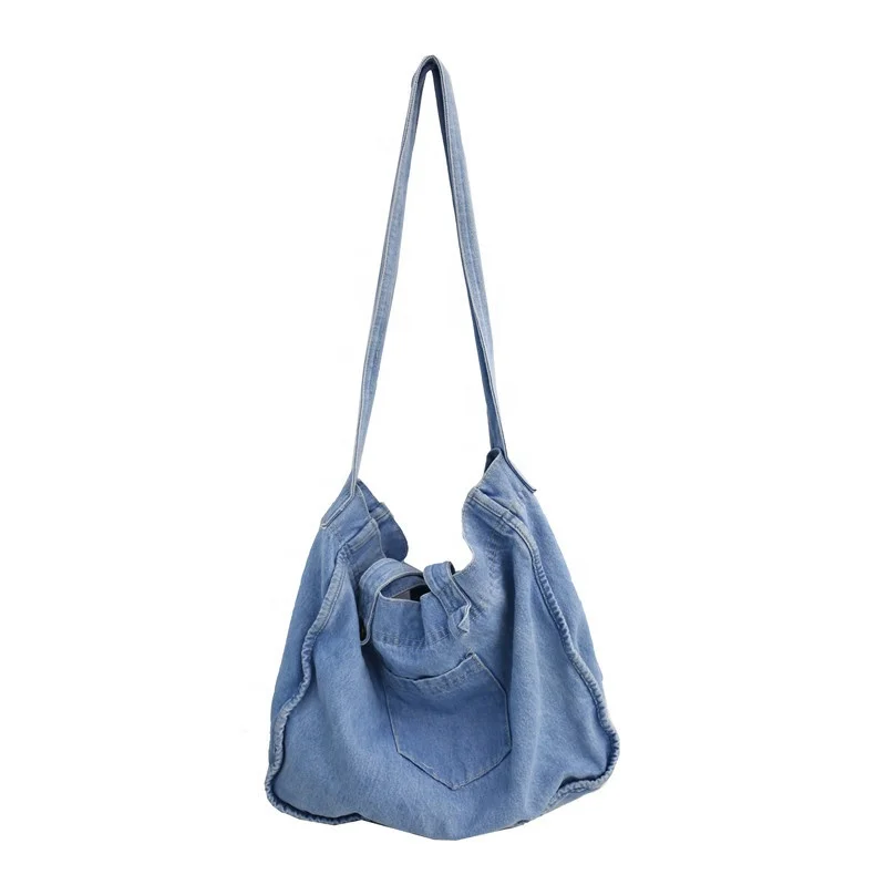 Wholesale Factory Custom Design Logo DIY Handmade Large Capacity Blank Basic Canvas Cotton Denim Tote Bag Jeans