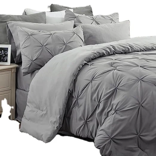 Queen Comforter Set Pintuck Bedding Sets Queen for All Season, Bed in a Bag with Flat Sheet and Fitted Sheet