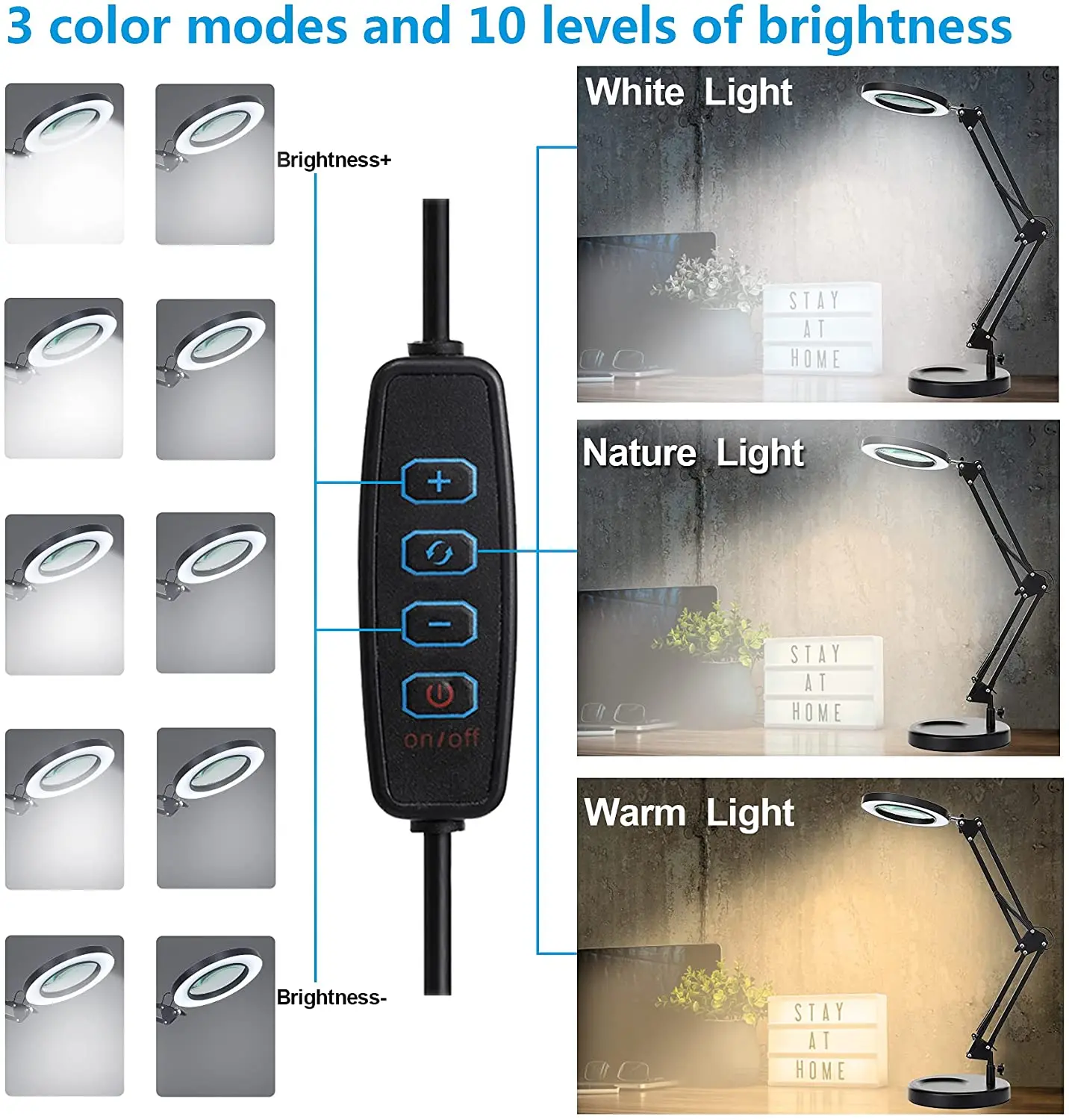 Glass Lens 5X LED Magnifying Desk Lamp For Reading