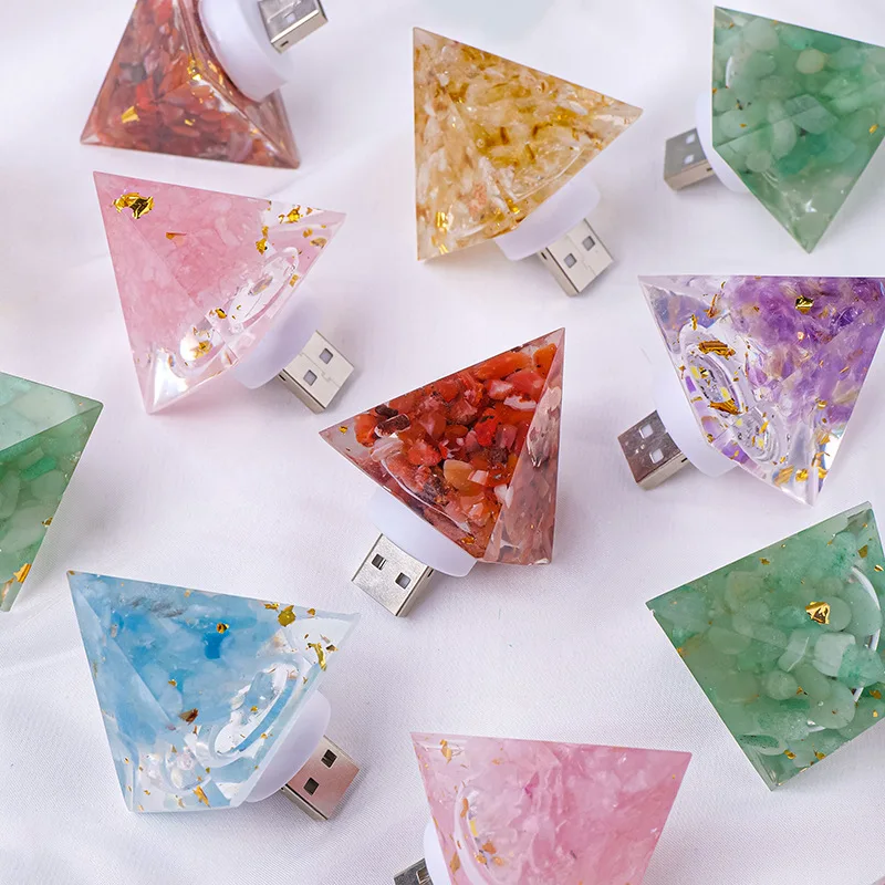 Cheap price reisin crafts healing stones chips rose quartz citrine crystal pyramid night light for decoration