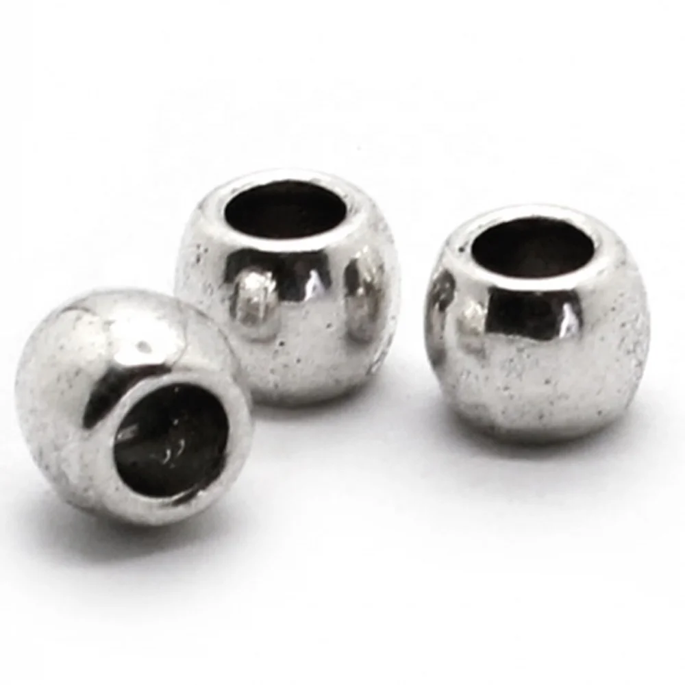 Accessories For Jewelry Making Big Hole Round Spacer Beads Silver Metal Bead Zamak Necklace And Bracelet Jewelry3mm.