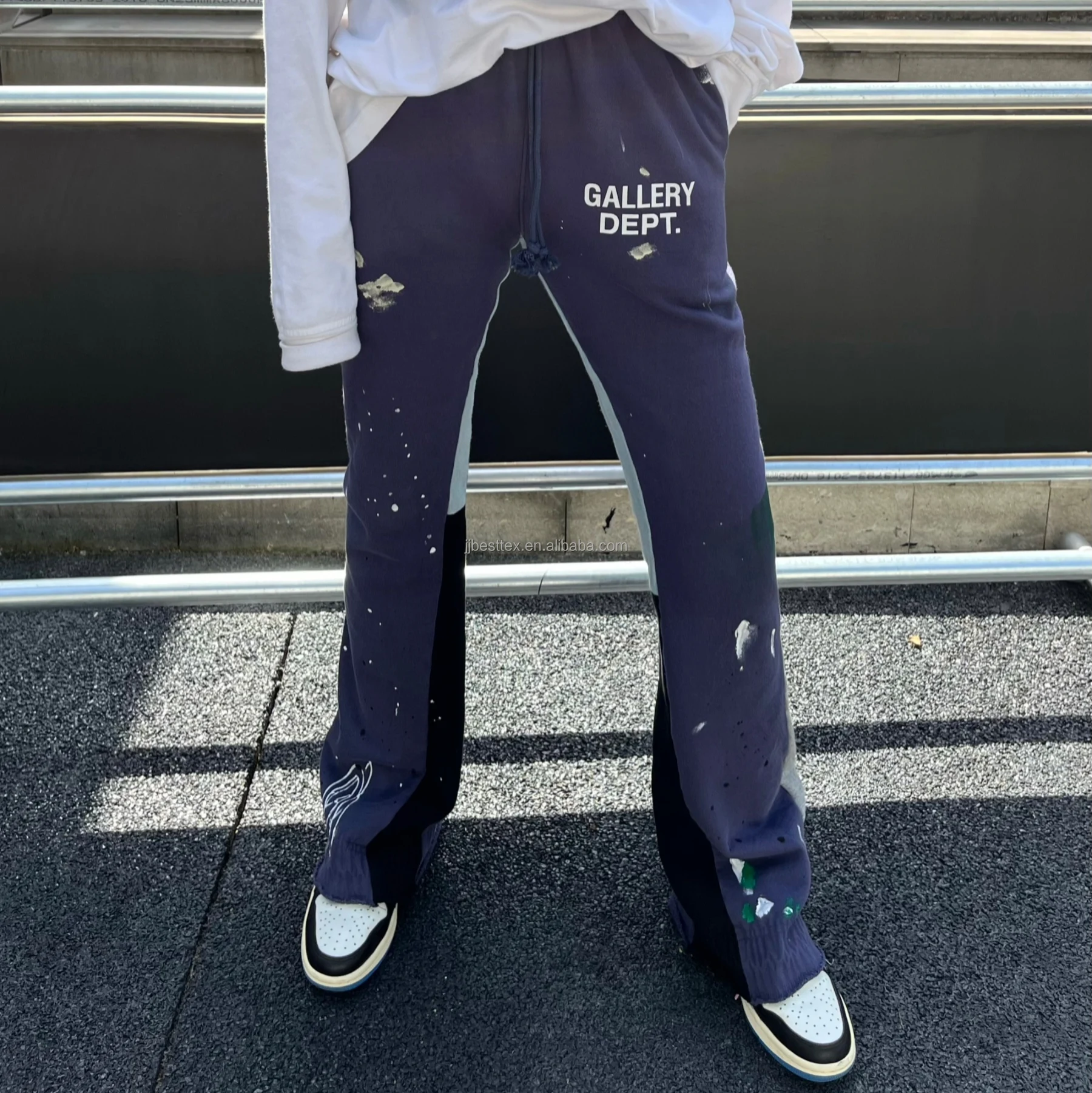 high quality gallery dept camo pants heavyweight cotton fleece sweatpants custom flared sweat pants raw edge print graffiti