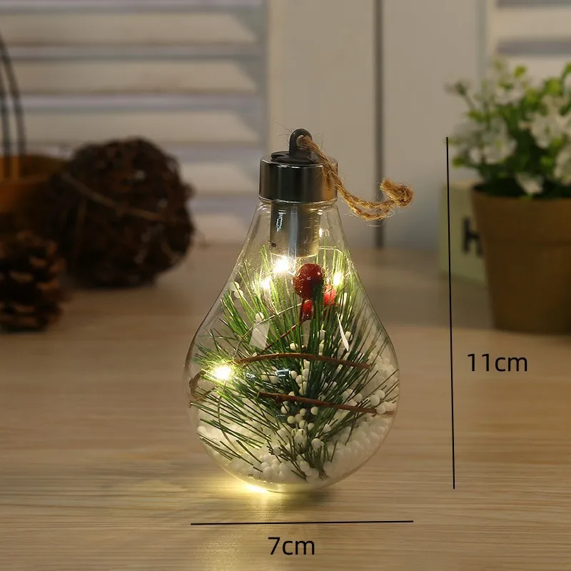 LED Light Christmas Bulbs Ornament Transparent Ball Holly Pick Christmas Baubles Clear Tree Decoration Crafts