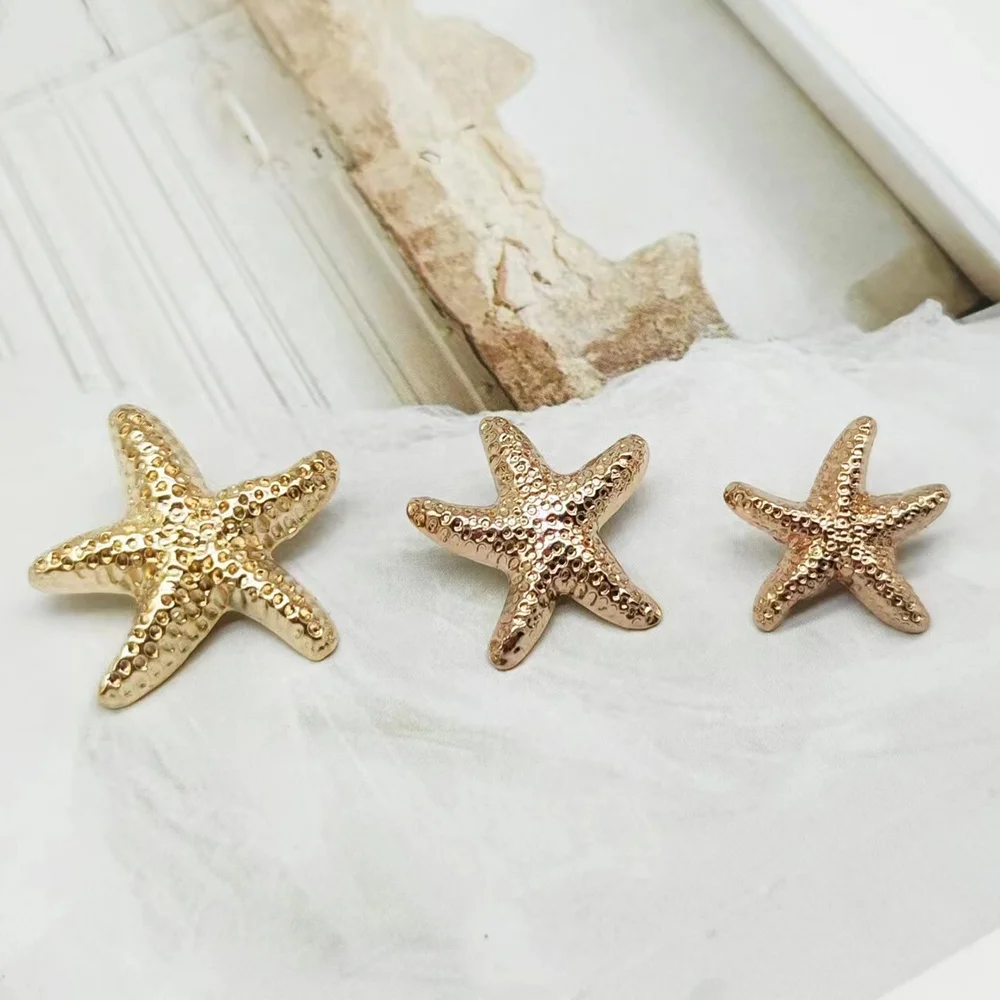 19mm  25mm  30mm Stock plain gold starfish Embellishment alloy Starfish with Shank Button wholesale for Clothes