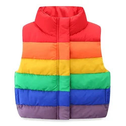 Kids Boys and Girls Rainbow Stripes Vests Colorful Turtleneck Kids Puffer Jackets Baby Girls Coats