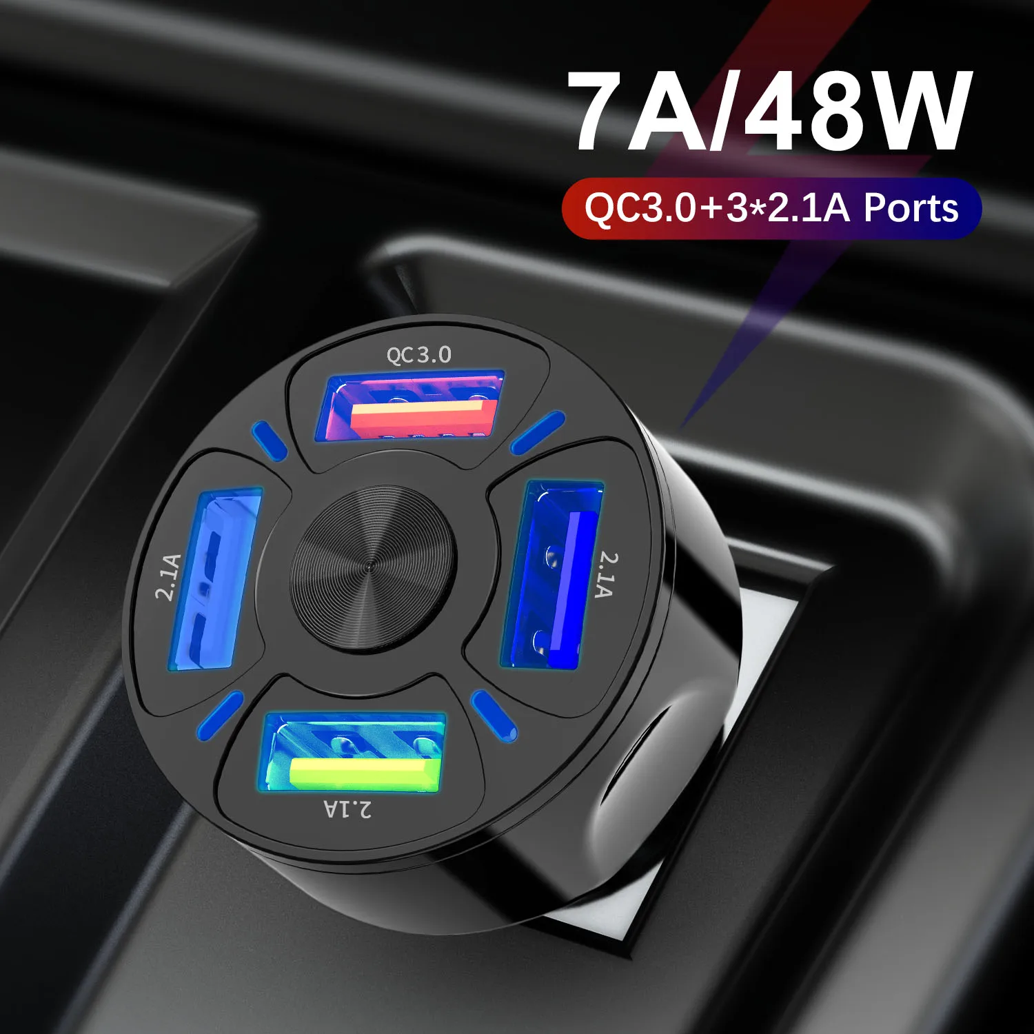  Автомобильное зарядное устройство USLION QC3.0 5 В 7 А 4 USB-порта автомобильное для телефона 48 Вт Электрический автомобильный адаптер с синей подсветкой