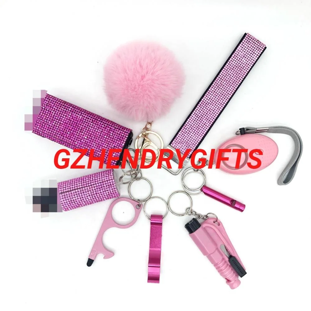 Bling Self-defense Keychain Alloy Accessories Tools Gadgets Spray Shell Safety Alarm Items Supplies Bulk Self Defense Keychain
