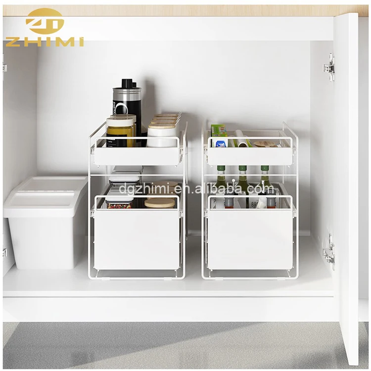 Stainless Steel 2-layer Home Sliding Basket Storage Holder Kitchen Spice Rack Bathroom Rack Book Rack