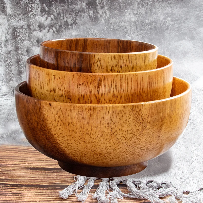 Good Quality Wood Bowl for Food, Fruits, Salads Acacia Wooden Serving Bowl Bamboo Bowls