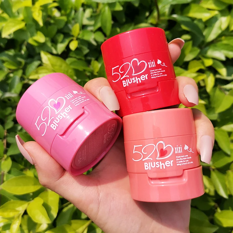 Girls brighten skin natural sweet seal blusher pink rose red orange heart shaped blush cushion