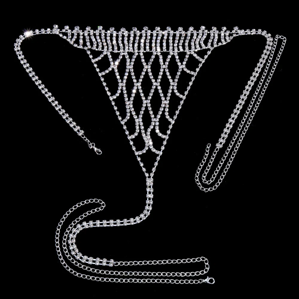 Crystal Set Women Body Chain Statement Charming Rhinestone Body Jewelry Bra Thong Panties Party Bralette Chain