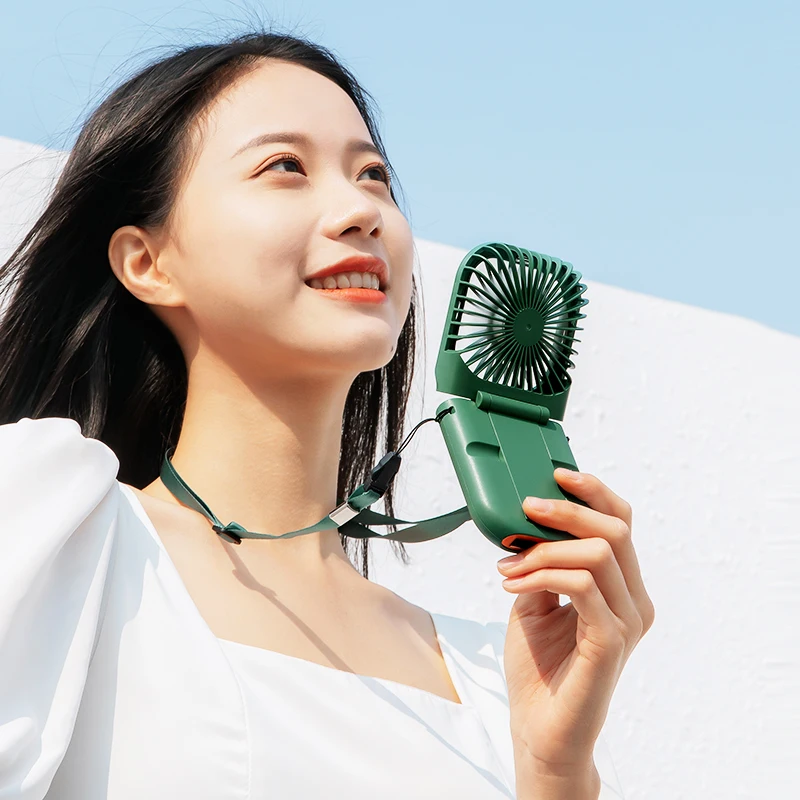 Handheld Mini Portable Folding Fan with Light 3000mAh Power Bank Mobile Phone Fan Custom Plastic Handheld Mobile Fan Outdoor Use
